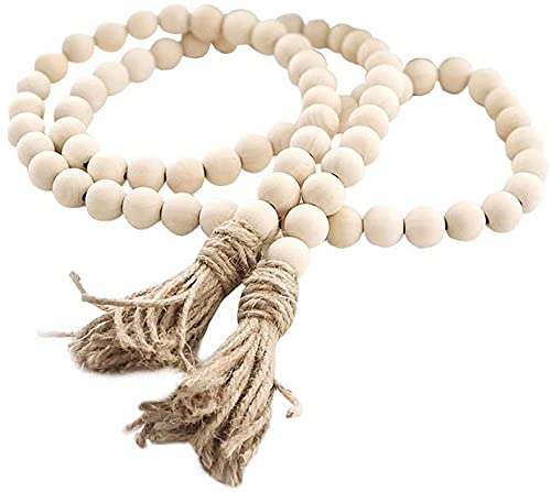 Inshreys 58in Wooden Beads Garland with Jute Tassels Boho Wall Decor Rustic Country Décor Prayer Boho Beads Big Wall Hanging Decor | Home Decor | Wall Hanging Decor | Coffee Table Decor - Image 1