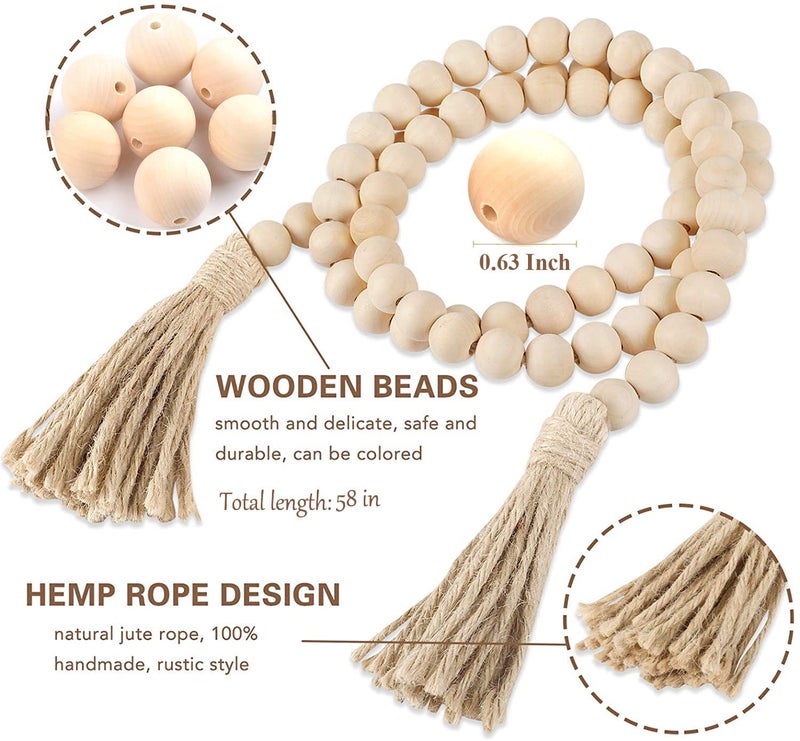 Inshreys 58in Wooden Beads Garland with Jute Tassels Boho Wall Decor Rustic Country Décor Prayer Boho Beads Big Wall Hanging Decor | Home Decor | Wall Hanging Decor | Coffee Table Decor - Image 2