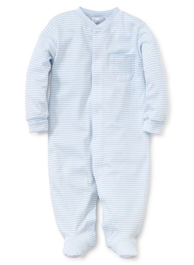 Kissy Kissy Baby Boys Simple Stripes Snap Front Footie Pajamas, Light Blue, 18-24 Months - Image 1