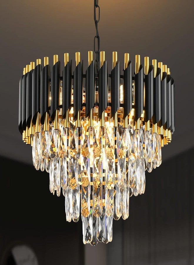 AYRIV Modern 4-Tier Crystal Chandelier with Black Gold Finish, Ceiling Light Fixture for Living Room | Chandelier for Living Room Modern Ceiling Light Jhumar 500mm - Image 1