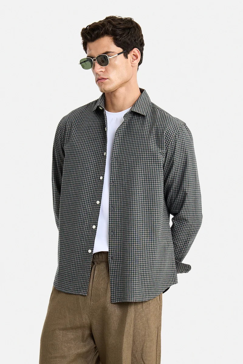 SNITCH Green Checkered Long Sleeve Regular Fit Casual Shirt
