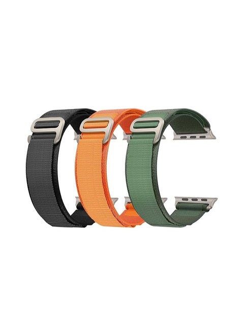 3 Pack Trail Loop Compatible With Apple Watch Straps 40mm 44mm 38mm 42mm 41mm 45mm 49mm for Women Men, Nylon Fabric Sport Replacement Band for iWatch Ultra SE Series 9/8/7/6/5/4/3/2/1 (Black, Orange, Green)
