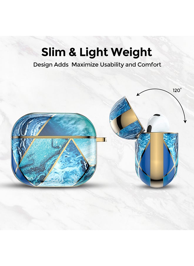 O Ozone Marble Bundle for iPhone 13 Pro Case + Air Pods 3rd Generation Case Full-Body Smooth Gloss Finish Marble Shockproof Bumper Stylish Cover (Blue)  - Image 5