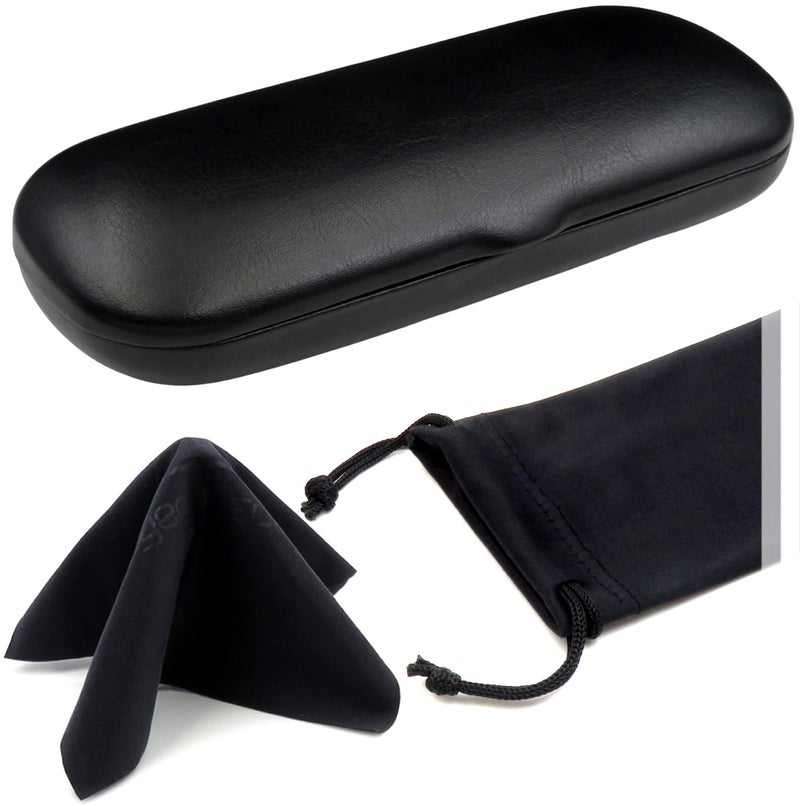 MyEyeglassCase Small Glasses Case for Men - Readers/Reading Glasses Small & Slim Case holder - Hard eyeglass case with pouch & cloth Fit frames up to 5 1/4 Long (S5 classic Black) - Image 1