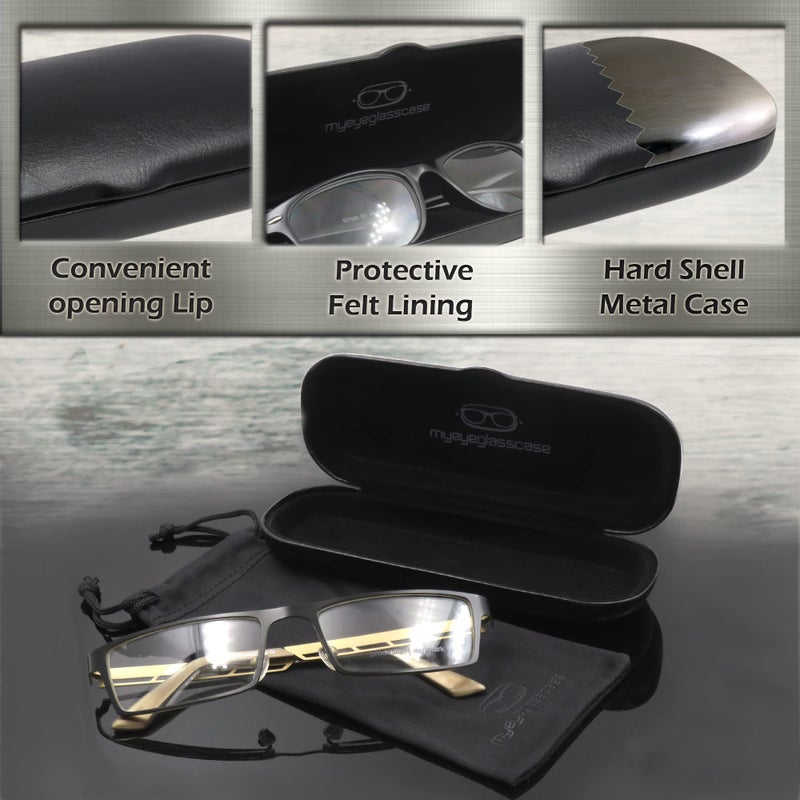 MyEyeglassCase Small Glasses Case for Men - Readers/Reading Glasses Small & Slim Case holder - Hard eyeglass case with pouch & cloth Fit frames up to 5 1/4 Long (S5 classic Black) - Image 3