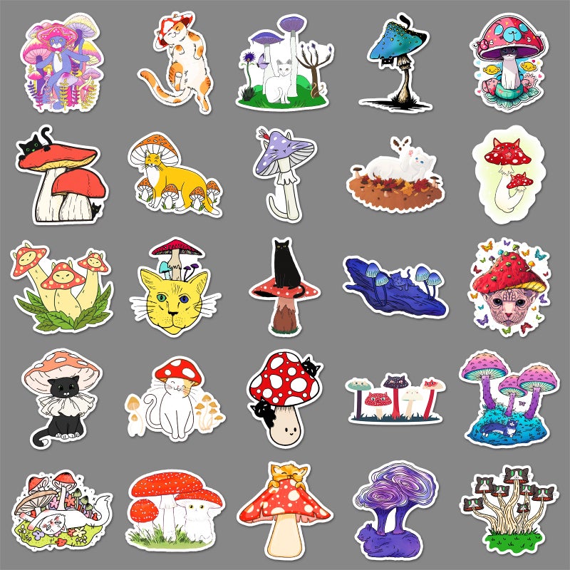 50 Cat Mushroom Graffiti Stickers Personalized Cartoon Animal Creative Decorative Mobile Phone Case Luggage Stickers - Image 5