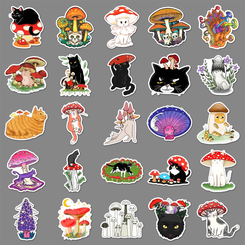 50 Cat Mushroom Graffiti Stickers Personalized Cartoon Animal Creative Decorative Mobile Phone Case Luggage Stickers - Image 4