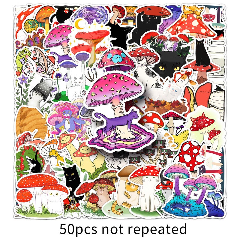 50 Cat Mushroom Graffiti Stickers Personalized Cartoon Animal Creative Decorative Mobile Phone Case Luggage Stickers - Image 1