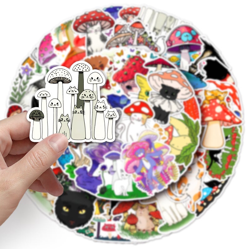 50 Cat Mushroom Graffiti Stickers Personalized Cartoon Animal Creative Decorative Mobile Phone Case Luggage Stickers - Image 3