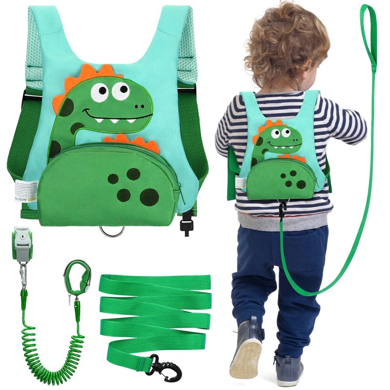 Dr.Meter 3 in 1 Toddler Harness Leash + 8.2ft Anti Lost Wrist Link, Cute Dinosaur Kids Safety Harness Tether with Key Lock, Child Protective Leashes While Walking for Outdoor Activity Keep Kids Close - Image 1