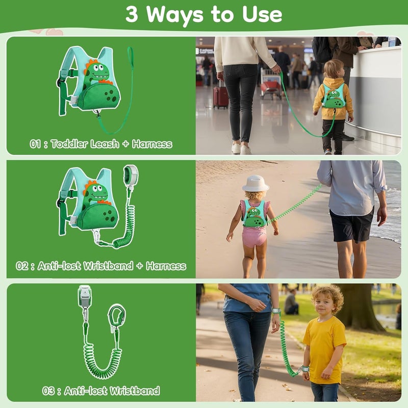 Dr.Meter 3 in 1 Toddler Harness Leash + 8.2ft Anti Lost Wrist Link, Cute Dinosaur Kids Safety Harness Tether with Key Lock, Child Protective Leashes While Walking for Outdoor Activity Keep Kids Close - Image 5