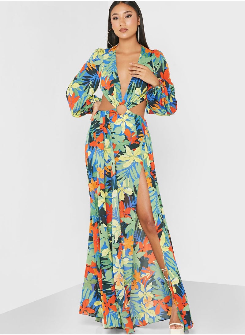 Plunge Neck Printed Side Split Dress - pzsku/Z78D068CF822F03F410E0Z/45/_/1694675154/ccacc983-fcfd-43a7-af45-a7cb48a13f1e