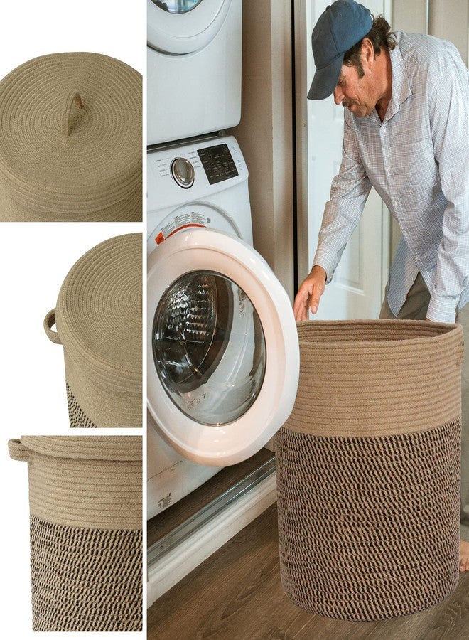 JIABOLANG Extra Large Storage Basket with Lid 60L, 16"Wx18"H Woven Laundry Hamper Basket with Handle, Jute Rope Wicker Basket Blankets Pillows Storage in Living Room Baby Nursery, Jute/Black Mix includes Lid - Image 5