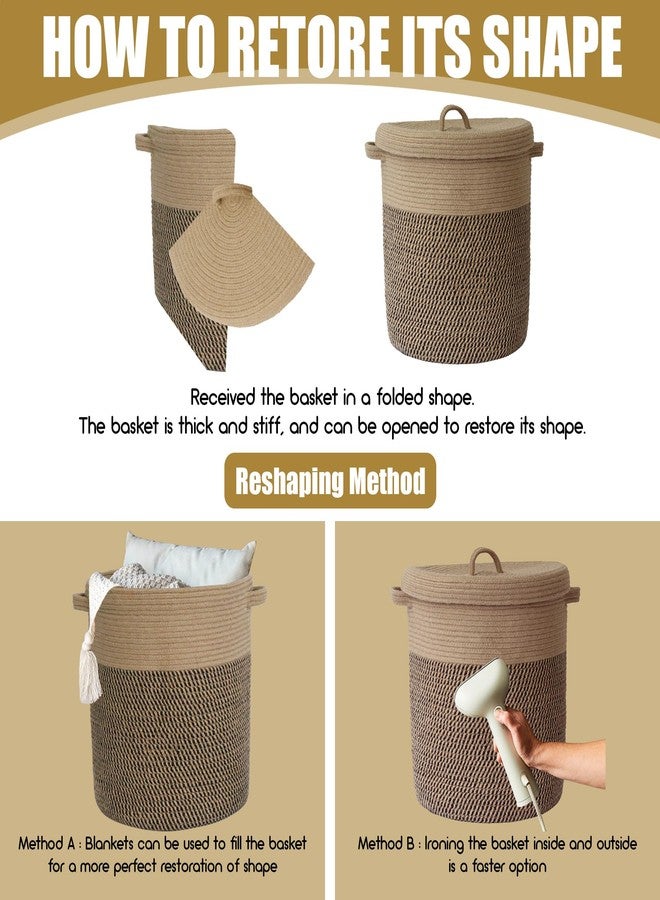 JIABOLANG Extra Large Storage Basket with Lid 60L, 16"Wx18"H Woven Laundry Hamper Basket with Handle, Jute Rope Wicker Basket Blankets Pillows Storage in Living Room Baby Nursery, Jute/Black Mix includes Lid - Image 4