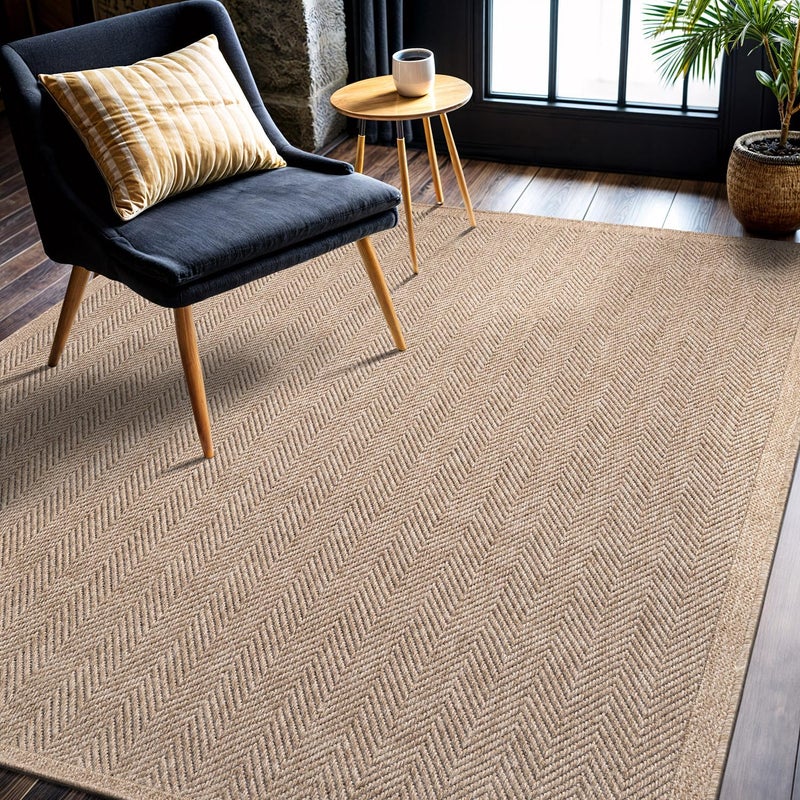 CAMILSON Easy Jute Rug 5x7, Indoor Outdoor Natural Color Fiber Area Rugs for Living Room Patio and Kitchen Rug Herringbone Seagrass Woven Design Easy-Cleaning Washable Outside Carpet Alfombras 5 x 7 - Image 4
