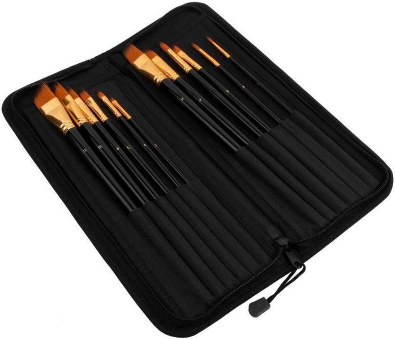 chrome Chrome Set of 12 Premium & Exclusive Fine Art Long Handled Paint Brush + Zippered Carry Bag with Pop-Up Stand - for Oil Acrylic Watercolor Painting - Image 3