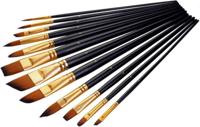 chrome Chrome Set of 12 Premium & Exclusive Fine Art Long Handled Paint Brush + Zippered Carry Bag with Pop-Up Stand - for Oil Acrylic Watercolor Painting - Image 2