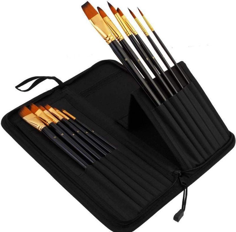chrome Chrome Set of 12 Premium & Exclusive Fine Art Long Handled Paint Brush + Zippered Carry Bag with Pop-Up Stand - for Oil Acrylic Watercolor Painting - Image 4