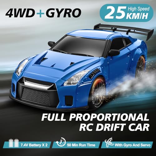ACAMMZAR RC Drift Car Pro Upgraded with Gyro 124 Full Proportional Remote Control Car 25KMH 4WD High Speed RC Cars with Lights Extra Racing Tires Vehicle for Adults Kids Boys Girls Blue - Image 5