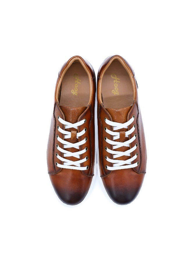 Hoog Shoes for Men Charmer Leather Casual Sneakers Brown Comfortable Lace Up Everyday Wear - Image 3