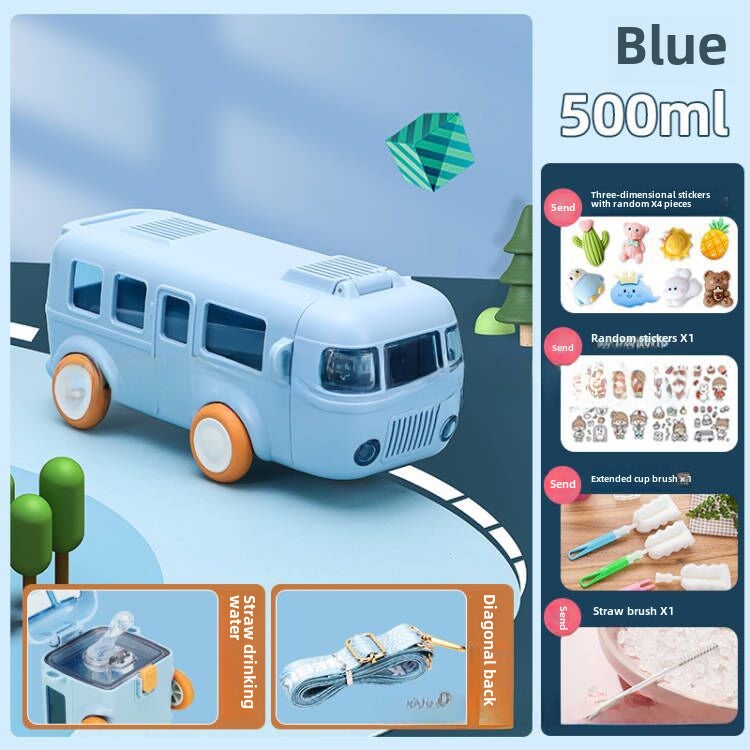 Leakproof Tritan Car Sippy Cup for KidsBlue 500ml + tritan Material + shoulder strap + Cup brush straw brush + 3D sticker Blue 500ml + tritan Material + shoulder strap + Cup brush straw brush + 3D sticker