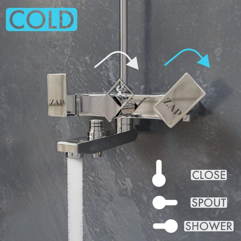 ZAP خلاط حائط SKODA 3 في 1 | 100% نحاس | تشطيب كروم | مع توفير دش علوي و أنبوب منحني بطول 125 مم | تجهيزات حمام فاخرة - Image 4