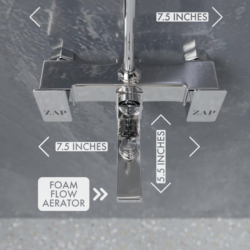 ZAP خلاط حائط SKODA 3 في 1 | 100% نحاس | تشطيب كروم | مع توفير دش علوي و أنبوب منحني بطول 125 مم | تجهيزات حمام فاخرة - Image 2