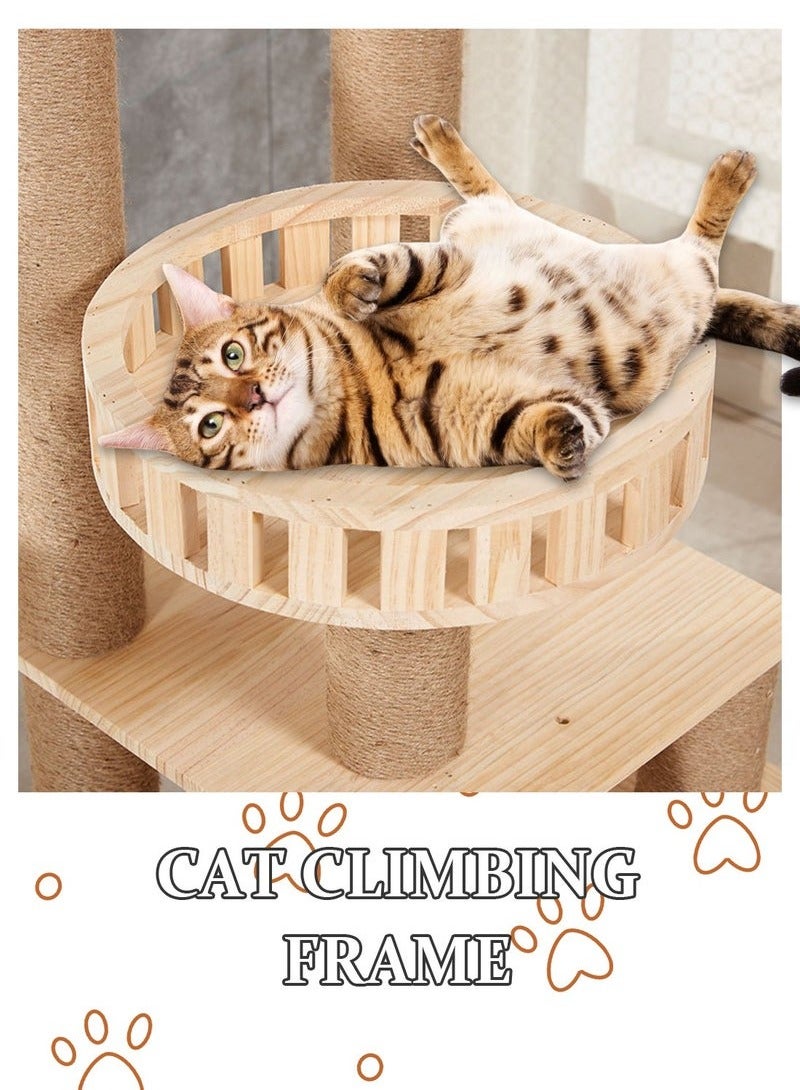 XiuWoo Solid Wood Cat Tree Cat Tower Cat Climbing Frame Cat Roller Toys Pet Supplies - Image 4