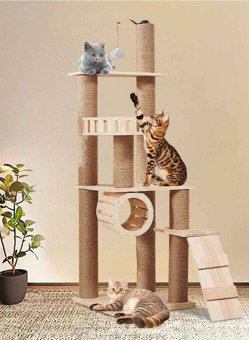 XiuWoo Solid Wood Cat Tree Cat Tower Cat Climbing Frame Cat Roller Toys Pet Supplies - Image 1