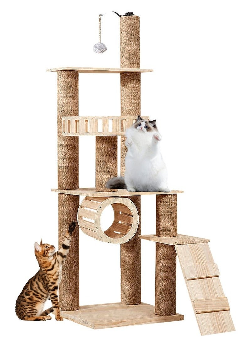 XiuWoo Solid Wood Cat Tree Cat Tower Cat Climbing Frame Cat Roller Toys Pet Supplies - Image 2