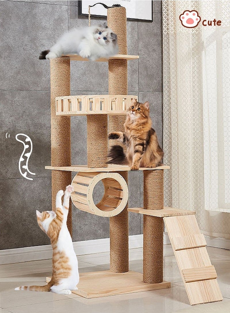 XiuWoo Solid Wood Cat Tree Cat Tower Cat Climbing Frame Cat Roller Toys Pet Supplies - Image 3
