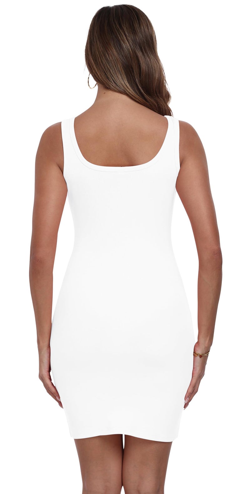 Qaffier Women's Sleeveless Summer Dress Square Neck Stretchy Bodycon Party Club Mini Tank Dresses White Medium - Image 5