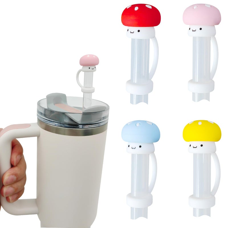HomDsg 4 Pack Silicone Straw Covers Cap for Stanley Cup 30 40 oz  Cute Mushroom Straw Topper  Accessories for Stanley Cup Tumbler  Christmas Gifts for Women - Image 1