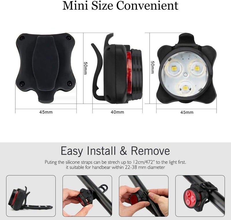 Topcom USB Rechargeable Bike Light Set, Super Bright, Bike Lights Front and Back, Waterproof, 4 Light Modes (2 Cables, 2 Straps). - Image 3