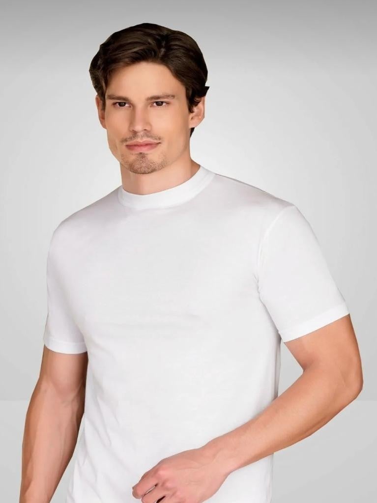 Berrak Men's 6-Pack White Zero Collar Cotton Lycra Undershirt Body 1003