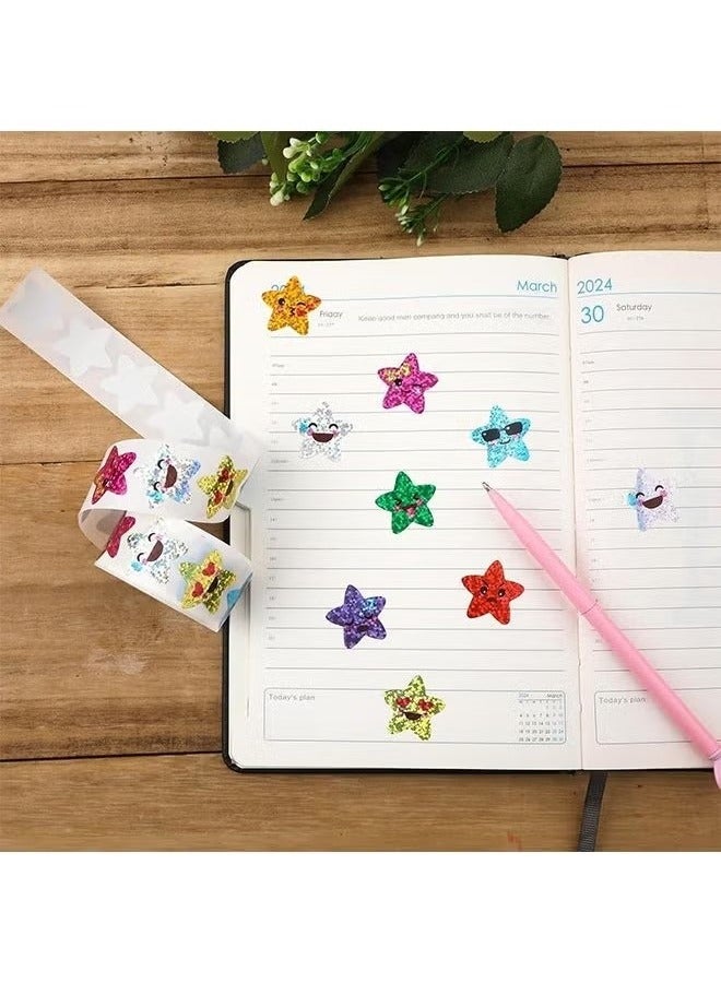Smiling Star Stickers, 1000 pcs 1 Inch Small Star Stickers Roll Self Adhesive Glitter Sparkly Foil Star Holographic Stickers for Kid School Classroom Teacher Reward Decoration Crafts Supplies (2PACK) - Image 4