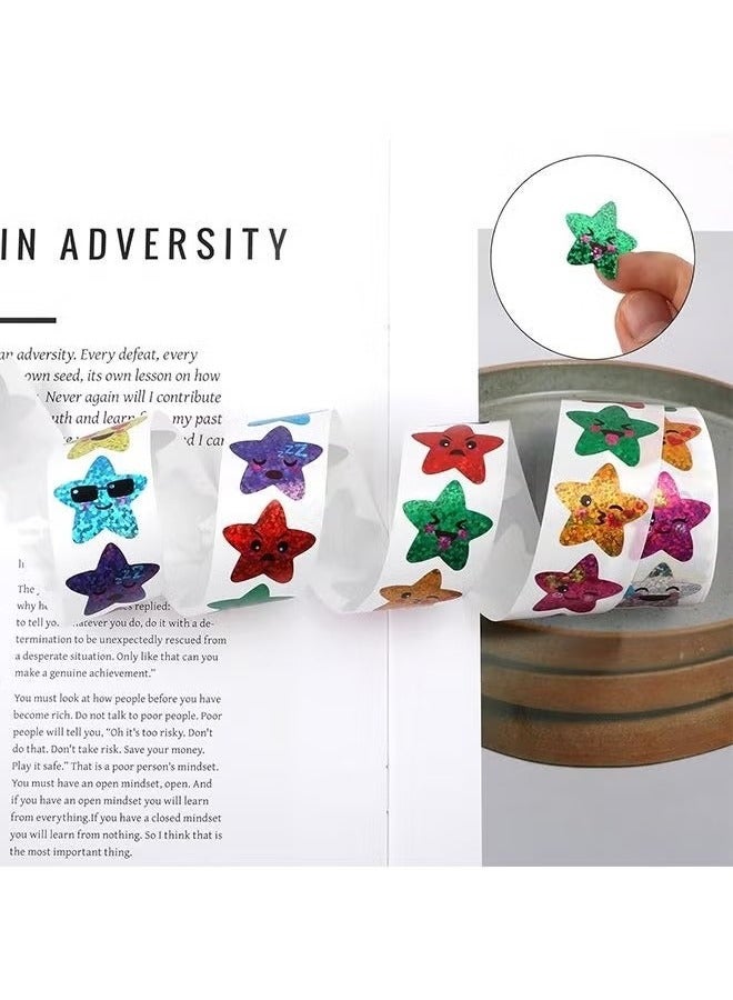 Smiling Star Stickers, 1000 pcs 1 Inch Small Star Stickers Roll Self Adhesive Glitter Sparkly Foil Star Holographic Stickers for Kid School Classroom Teacher Reward Decoration Crafts Supplies (2PACK) - Image 5