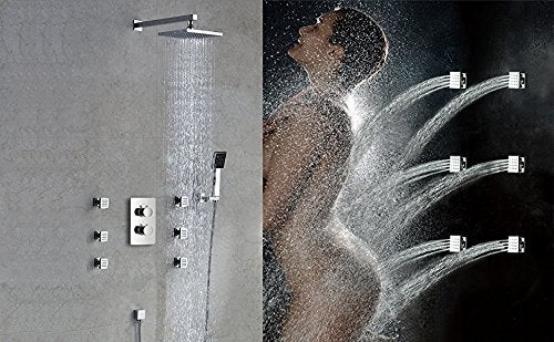 iOrange 6 Pcs Bathroom Water Saving Shower Square Solid Brass Body Sprays Massage With Chrome Finish Spa Jets Sets In Wall Shower Accessories - Image 4