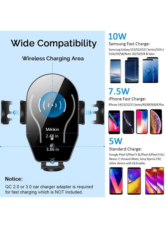 Mikikin Wireless Car Charger, Auto-Clamping Car Phone Holder Mount 10W Fast Charging Air Vent Car Charger Compatible with iPhone 16 15 14 13 12 11 Pro Max Mini XR XS X, Samsung Galaxy S24 Ultra S23 S22 S21+  - Image 4