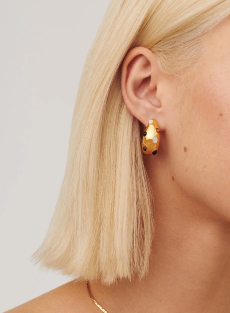GEMSTONE HOOP EARRINGS 18ct GOLD PLATED  - Image 3