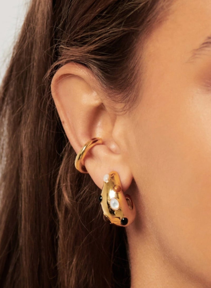 GEMSTONE HOOP EARRINGS 18ct GOLD PLATED  - Image 2