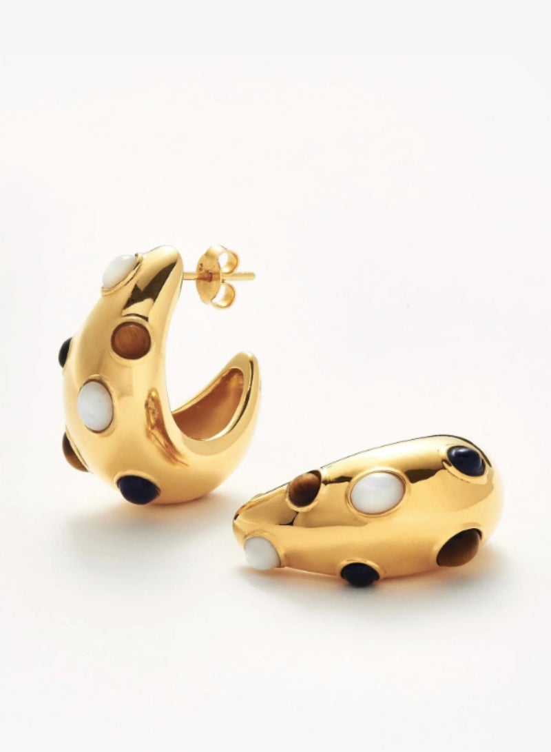 GEMSTONE HOOP EARRINGS 18ct GOLD PLATED  - Image 1