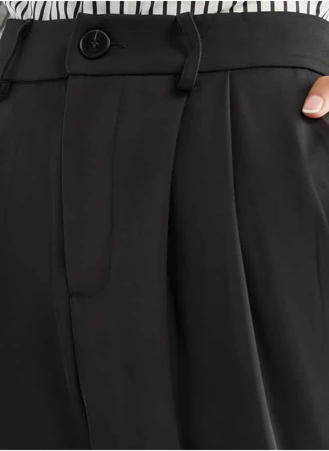 FAV Solid Regular Fit Trousers with Pleat Detail and Pockets