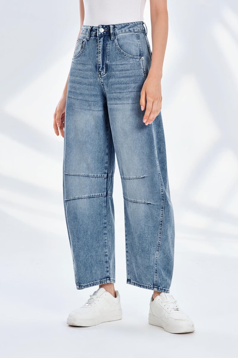 PLNOTME Women's Baggy Boyfriend Jeans Vintage Wide Leg Mid Rise Barrel Denim Ankle Pants - Image 3