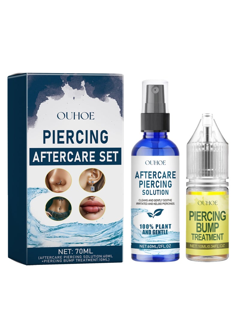 OUHOE Piercing Aftercare Set, Aftercare Piercing Solution & Piercing Bump Smoothing Liquid, Ear Piercing Care Cleaning Tool, Cleansing Treatment, Soothing Mist, Prevention of infection, Relieve pain - Image 1
