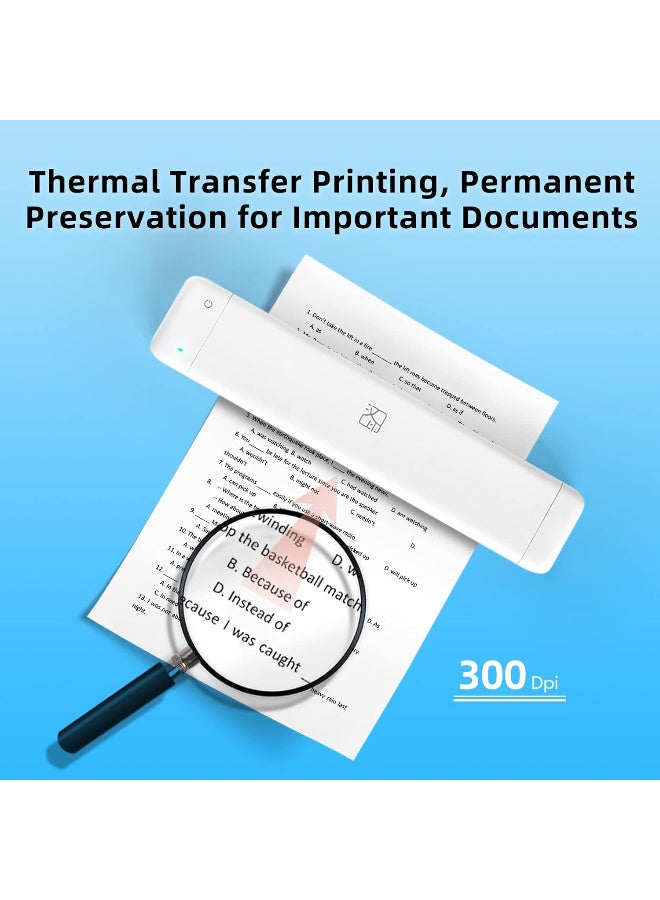 HPRT MT800Q A4 Portable Thermal Transfer Printer Wireless&USB Connect with Mobile Computer for Office School Car Travel Printer with 1pc Ribbon Roll Compatible with Windows System Inkless Printing - Image 3