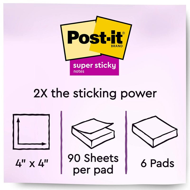 3M Post-it Notes Super Sticky Recycled Notes in Wanderlust Pastels Collection Colors, Note Ruled, 4" x 4", 90 Sheets/Pad, 6 Pads/Pack - Image 2