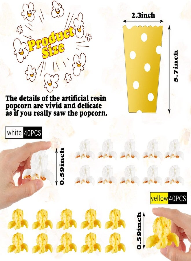Janinka 80 Pcs Artificial Resin Popcorn Miniature Prop Figurines Lifelike Faux Popcorn with Box Mini Cardboard Container for Party DIY Photo Props, Small Models - Image 2