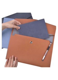 KASTWAVE Files Wallets, A4 Popper Wallet Leather File Document Folder Paper Storage Bag Portable Document Organizer Waterproof Document Wallet for Travel Meeting Business Office (Brown)  - Image 1