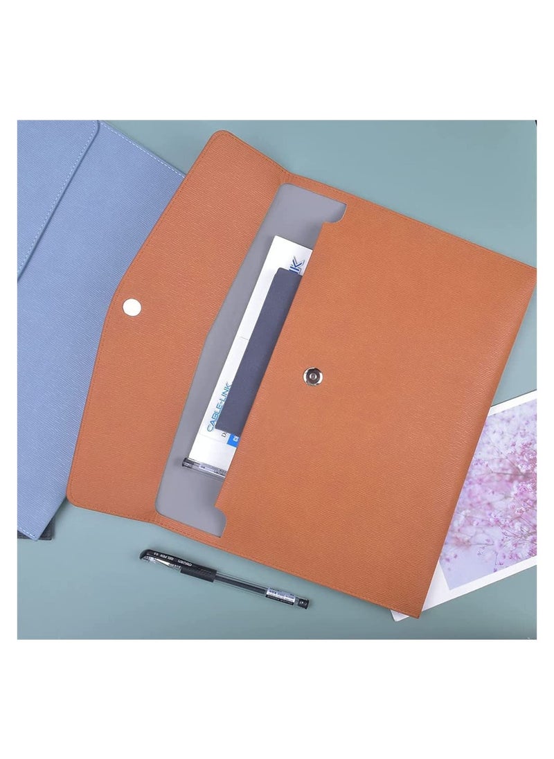 KASTWAVE - Files Wallets, A4 Popper Wallet Leather File Document Folder Paper Storage Bag Portable Document Organizer Waterproof Document Wallet for Travel Meeting Business Office (Brown) - Image 1